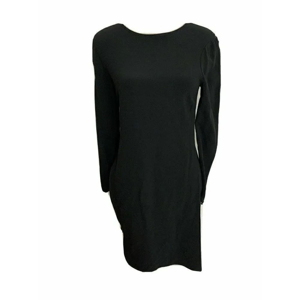 Zara Womens Long Sleeve Solid Black Side Slit Crew Neck Top Small